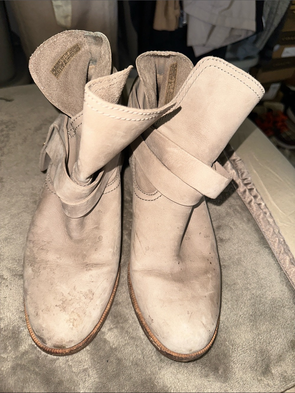 UGG Women's Light Taupe Suede Ankle Booties with Wrap Strap